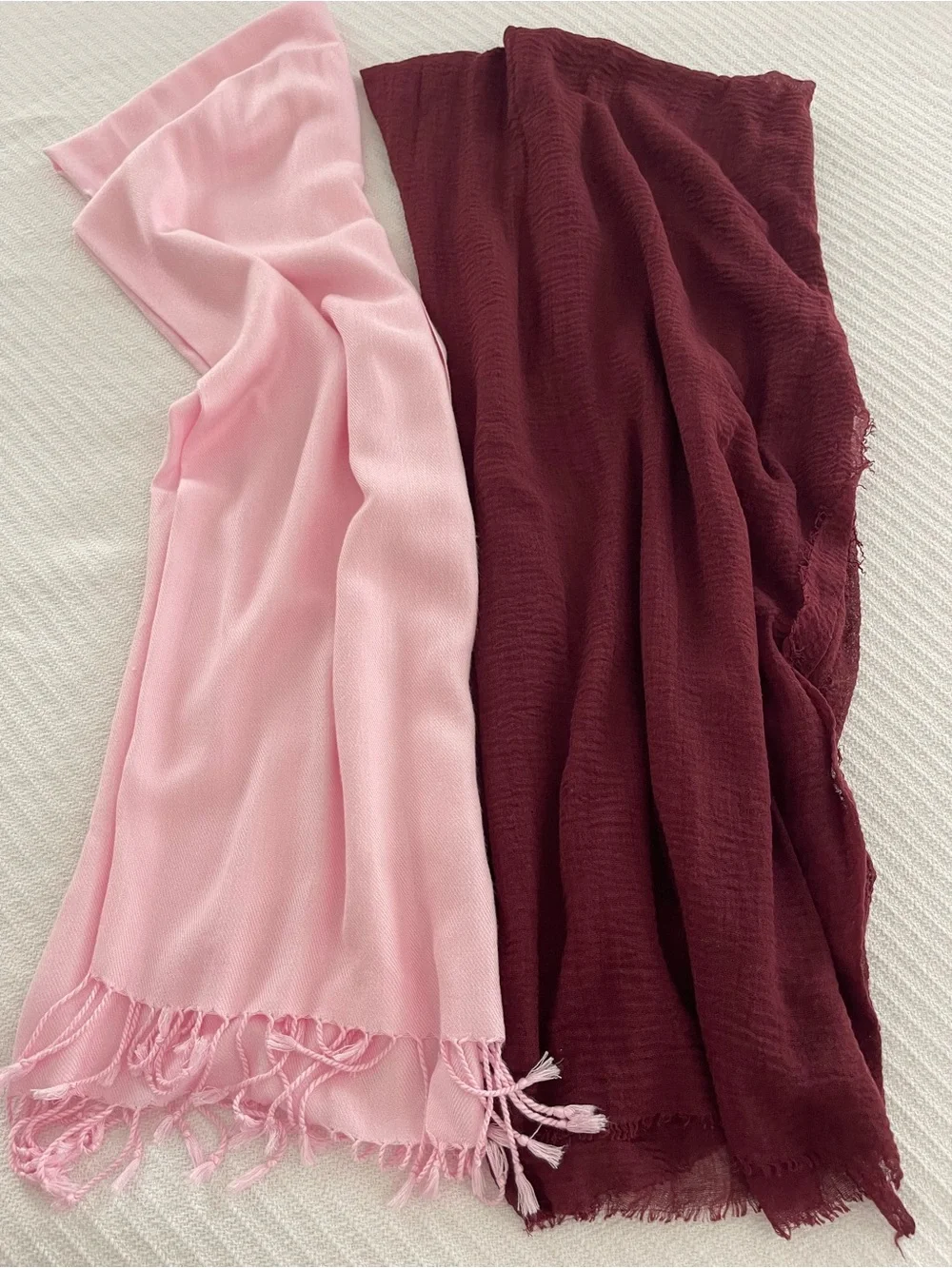 2 Soft Lightweight Scarves Pink & Burgundy
